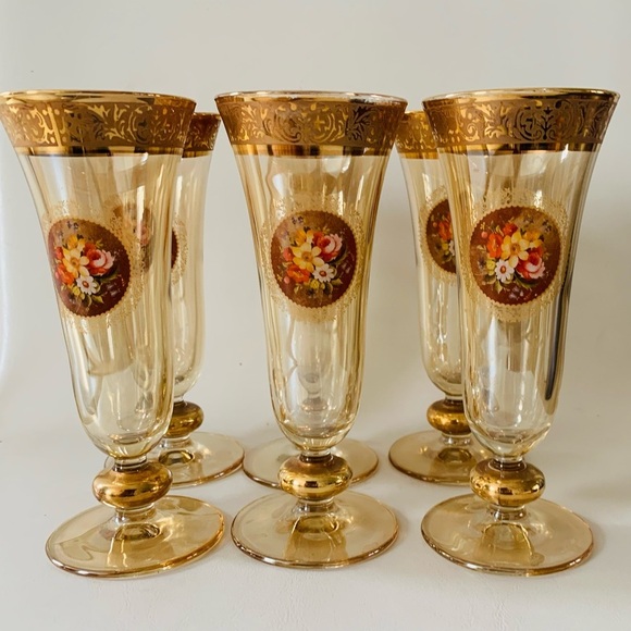 Vintage 24k Gold Trim Rare Gordial Glasses Italy Of 6 - Picture 13 of 16